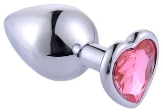 Анальный страз-сердечко с кристаллом розового цвета, Ø 2,8 см