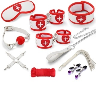 БДСМ набор из 9 предметов, бело-красный