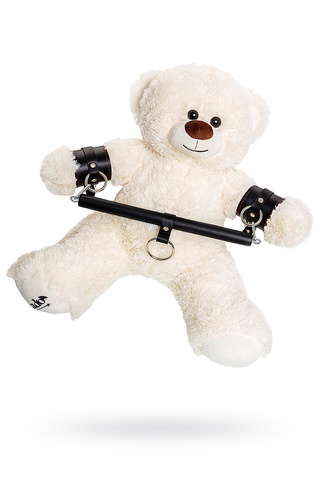 Бандажный набор Медведь белый Pecado BDSM (маленькая распорка, наручники), натуральная кожа, черный