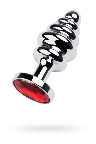 Анальная втулка со стразом, TOYFA Metal, серебристая, с кристаллом цвета рубин